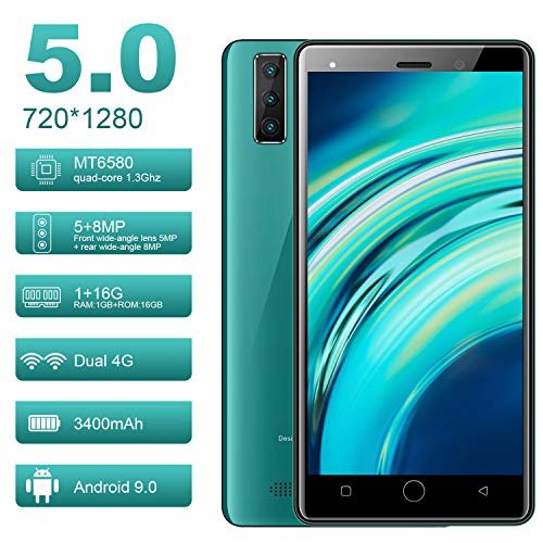 Moviles Libres Baratos 4G Tres Cámaras 8MP+5MP 1+16GB/128GB Android 9.0 Moviles Baratos y Buenos 5.0 Pulgadas Smartphone Libre 3400mAh Quad-Core 3 Ranuras Para Tarjetas (2 SIM +1 SD)