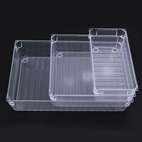 MoYouno Juego de 6 bandejas organizadoras de cajones, Cajas de Almacenamiento divisorias Transparentes de plástico de 3 tamaños para tocador, cosméticos, Cocina, Dormitorio, lápiz Labial (6pcs)