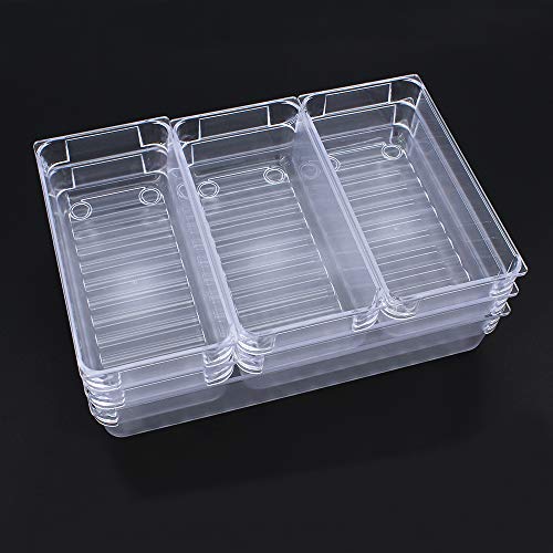 MoYouno Juego de 6 bandejas organizadoras de cajones, Cajas de Almacenamiento divisorias Transparentes de plástico de 3 tamaños para tocador, cosméticos, Cocina, Dormitorio, lápiz Labial (6pcs)