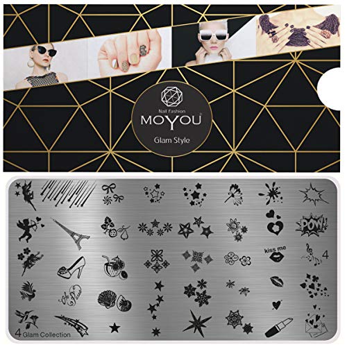 MoYou's XL Glam Platos Colección 4, diseño de estrellas, flores elegantes, corazones, diseños de verano