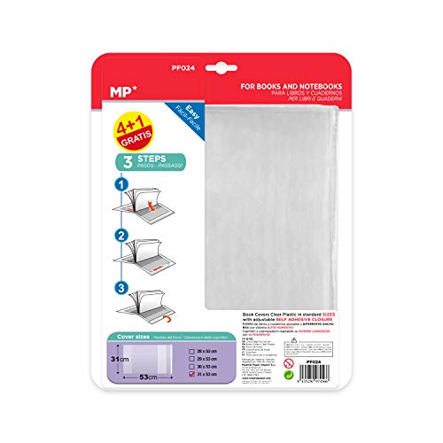 MP - Forro de Libros Autoadhesivo y Ajustable Transparente - Pack de 5 Unidades 31x53 cm