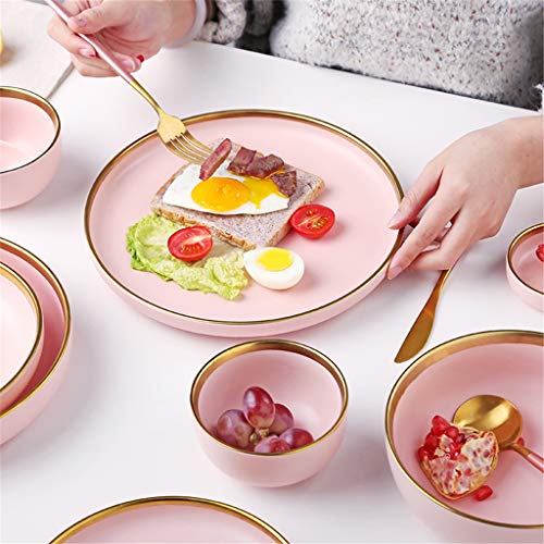MQW Combinaciones Juego de 7 Piezas / 9 Piezas Juego de vajilla de Porcelana Vajilla Vajilla de Color Rosa Dorado Plato Llano Plato cerámico Plato Llano Plato Llano,7pieces