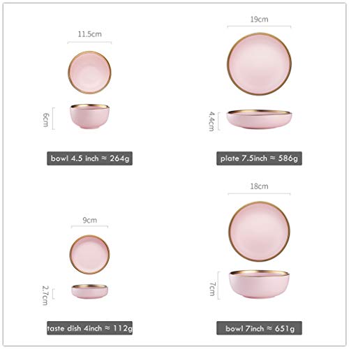 MQW Combinaciones Juego de 7 Piezas / 9 Piezas Juego de vajilla de Porcelana Vajilla Vajilla de Color Rosa Dorado Plato Llano Plato cerámico Plato Llano Plato Llano,7pieces