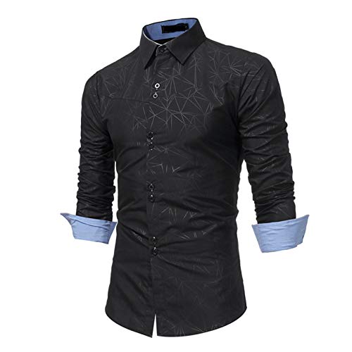 Mr.BaoLong&Miss.GO Camisas para Hombres Camisas De Manga Larga con Estampado Geométrico De Moda para Hombres Camisas De Talla Grande Delgadas para Hombres