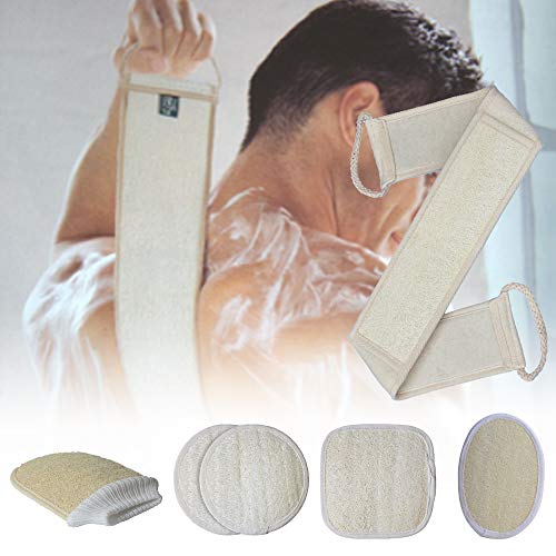 mreechan Loofah Esponja,100% Loofah Esponja Natural,Loofah Esponja Espalda Scrubber Loofah Guantes y Loofah Pad para baño y Ducha, Loofah Esponja con Espalda Correa,Exfoliante Corporal Set