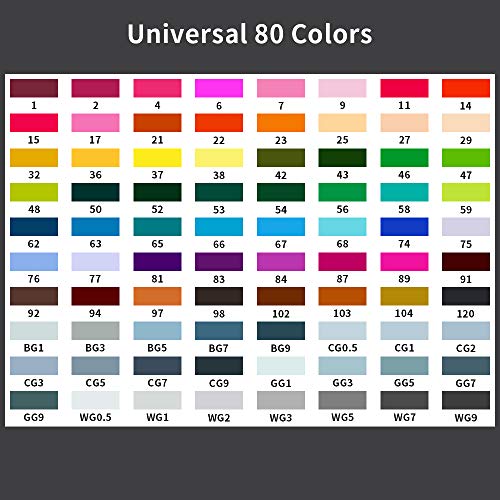 mreechan Marker,marker de 80 colores,markers de bocetos de arte markers,markers de alcohol y aceite Diseño de animación con bolsa negra para adultos de niños Artista El dibujo Dibujos animados Pintura