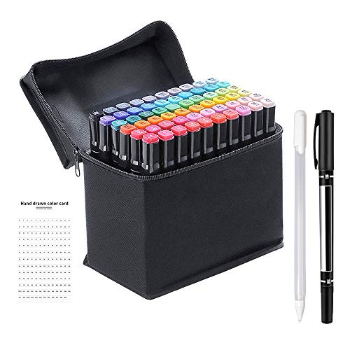 mreechan Marker,marker de 80 colores,markers de bocetos de arte markers,markers de alcohol y aceite Diseño de animación con bolsa negra para adultos de niños Artista El dibujo Dibujos animados Pintura