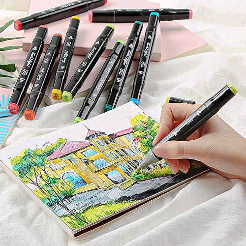 mreechan Marker,marker de 80 colores,markers de bocetos de arte markers,markers de alcohol y aceite Diseño de animación con bolsa negra para adultos de niños Artista El dibujo Dibujos animados Pintura