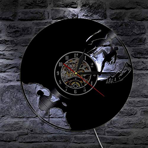 MRQXDP Reloj de Pared con Registro de Vinilo con Silueta de Escalada en Roca, Reloj Deportivo para Pared, decoración del hogar, Sala de Estar, Dormitorio, Reloj 7 Color Light Lamp