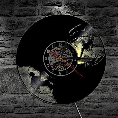 MRQXDP Reloj de Pared con Registro de Vinilo con Silueta de Escalada en Roca, Reloj Deportivo para Pared, decoración del hogar, Sala de Estar, Dormitorio, Reloj 7 Color Light Lamp