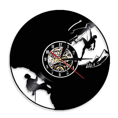 MRQXDP Reloj de Pared con Registro de Vinilo con Silueta de Escalada en Roca, Reloj Deportivo para Pared, decoración del hogar, Sala de Estar, Dormitorio, Reloj 7 Color Light Lamp