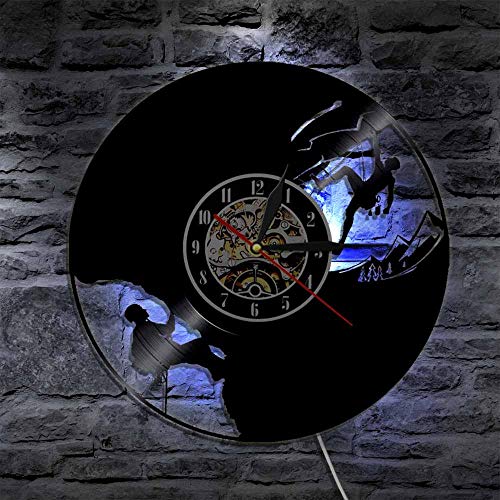 MRQXDP Reloj de Pared con Registro de Vinilo con Silueta de Escalada en Roca, Reloj Deportivo para Pared, decoración del hogar, Sala de Estar, Dormitorio, Reloj 7 Color Light Lamp