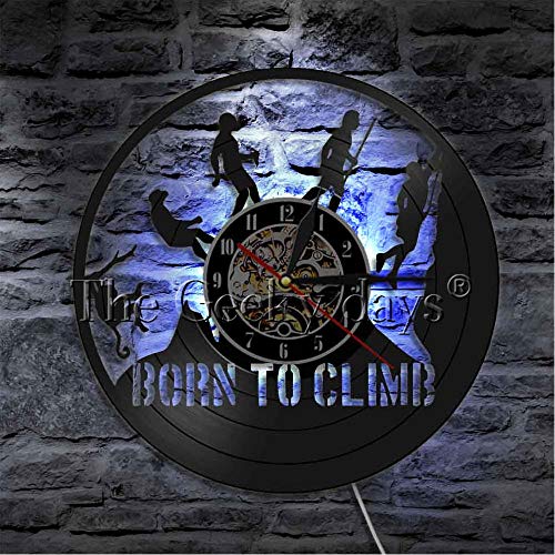 MRQXDP Reloj de Vinilo, Regalo para Escalar, Escalada, Escalada, Arte de Pared, Escalada en Roca, Escalador, Everest, decoración del hogar 7 Color Night Light Wall Clock Hanging Lamp