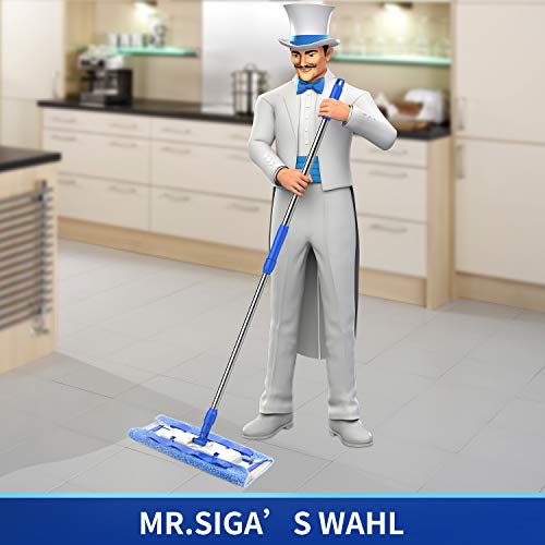 MR.SIGA Professional Microfiber Mop (Included 3 Microfiber Cloth Refills and 1 Dirt Removal Scrubber), Pad Size: 42cm x23cm