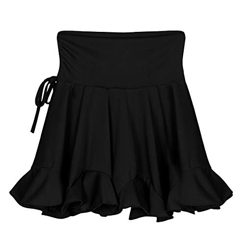 MSemis Falda Baile Latino Salsa Tango para Mujer Falda Volante Chica Falda Corta con Pantalón Samba Ropa Bailarina Danza Rumba Fiesta Redimiento Negro S