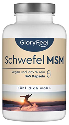 MSM 365 cápsulas veganas - 1600mg MSM (Metilsulfonilmetano) en polvo por dosis diaria de azufre orgánico - 99,9% Puro - 6 meses de suministro - Probado en laboratorio sin aditivos