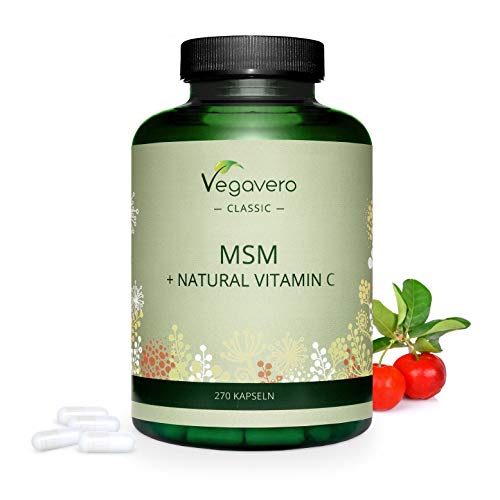MSM + Vitamina C Natural Vegavero® | 2100 mg | 270 Cápsulas | SIN ADITIVOS | Articulaciones + Cabello & Piel | Vitaminas Para el Cabello | Vegano