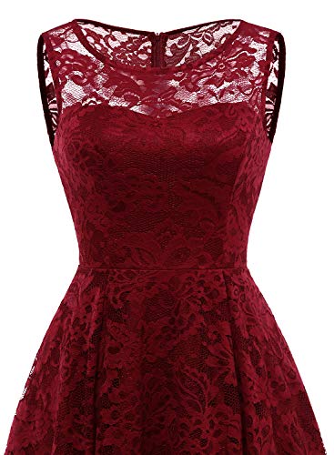 MUADRESS 6006 Vestido Cóctel Vintage A-línea Hi-Lo Elegante Mujer Flor Encaje Vestidos De Fiesta Rojo Oscuro 2XL