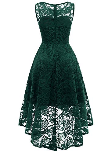MUADRESS 6006 Vestido Cóctel Vintage A-línea Hi-Lo Elegante Mujer Flor Encaje Vestidos De Fiesta Verde M