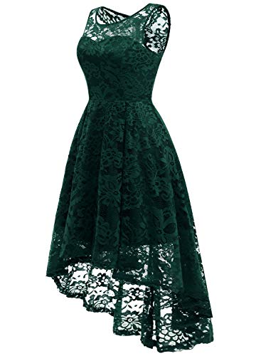 MUADRESS 6006 Vestido Cóctel Vintage A-línea Hi-Lo Elegante Mujer Flor Encaje Vestidos De Fiesta Verde M
