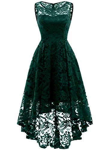 MUADRESS 6006 Vestido Cóctel Vintage A-línea Hi-Lo Elegante Mujer Flor Encaje Vestidos De Fiesta Verde M
