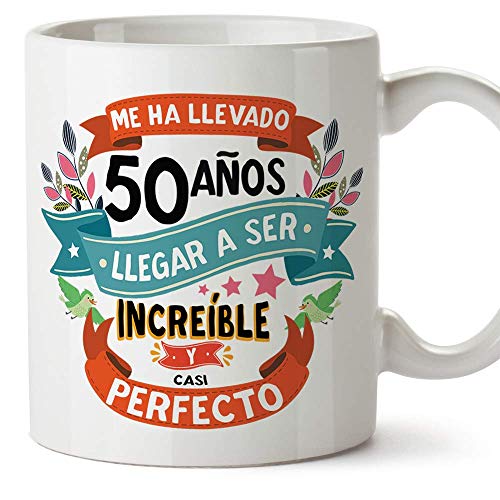 MUGFFINS Taza 50 Cumpleaños -"Me ha llevado 50 años llegar a ser increíble y casi perfecto - Regalos Desayuno Feliz Cumpleaños