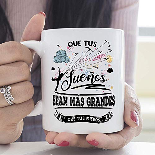 MUGFFINS Taza motivacional"Que tus sueños sean más grandes que tus miedos" - Regalos para Animar y Motivar en el Desayuno