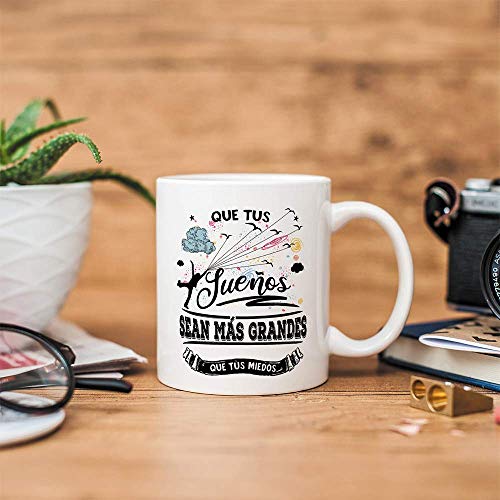 MUGFFINS Taza motivacional"Que tus sueños sean más grandes que tus miedos" - Regalos para Animar y Motivar en el Desayuno
