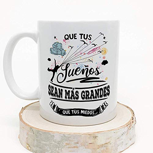 MUGFFINS Taza motivacional"Que tus sueños sean más grandes que tus miedos" - Regalos para Animar y Motivar en el Desayuno