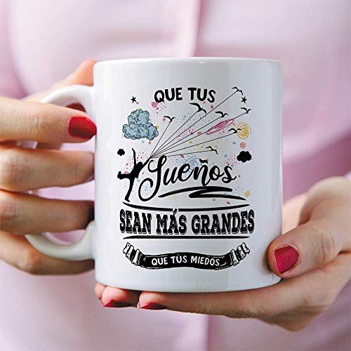 MUGFFINS Taza motivacional"Que tus sueños sean más grandes que tus miedos" - Regalos para Animar y Motivar en el Desayuno