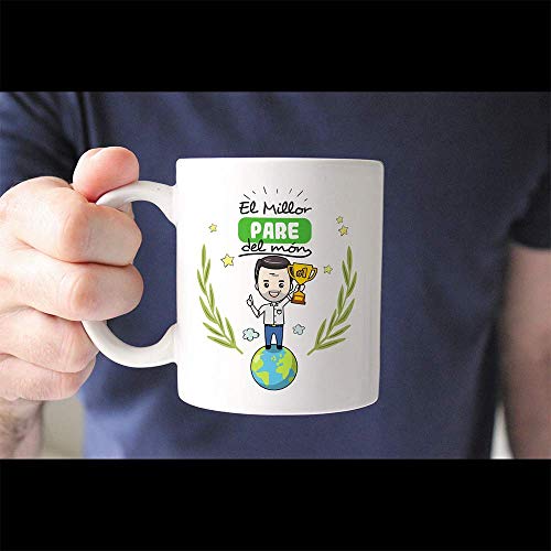 MUGFFINS Taza Padre (En Catalán)"El Millor Pare del Món" Taza Desayuno/Idea Regalo Día del Padre. Cerámica 350 mL