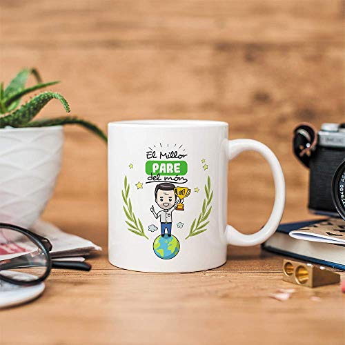 MUGFFINS Taza Padre (En Catalán)"El Millor Pare del Món" Taza Desayuno/Idea Regalo Día del Padre. Cerámica 350 mL