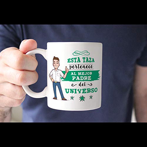 MUGFFINS Taza Papá - Esta Taza Pertenece al Mejor Padre del Universo - Taza Desayuno Idea Regalo Día del Padre. Cerámica 350 mL