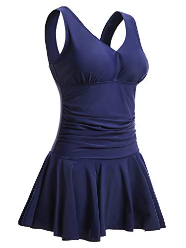 Mujer Bañador con Falda Traje de Baño de Una Pieza de Talla Grande Impresión Elegante Sexy Push Up Monokini Azul Oscuro XXX-Large 50-52 EU