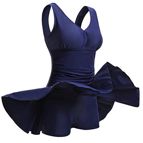 Mujer Bañador con Falda Traje de Baño de Una Pieza de Talla Grande Impresión Elegante Sexy Push Up Monokini Azul Oscuro XXX-Large 50-52 EU