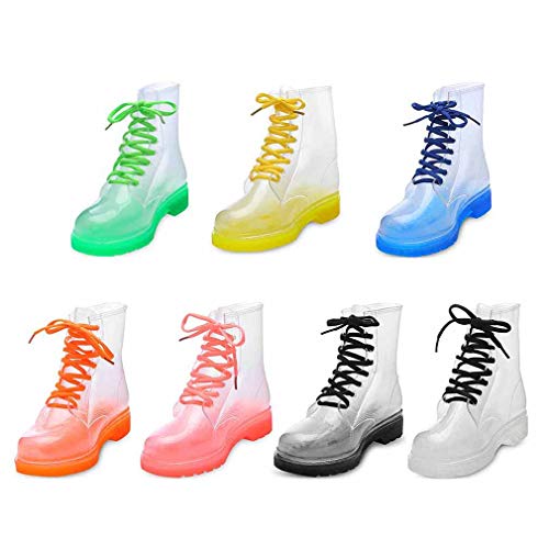 Mujer Botas De Lluvia Moda Transparente Cordones Botas PVC Impermeable Transpirable Cocina Jardín Al Aire Libre Wellington Botas De Agua 7 Colores