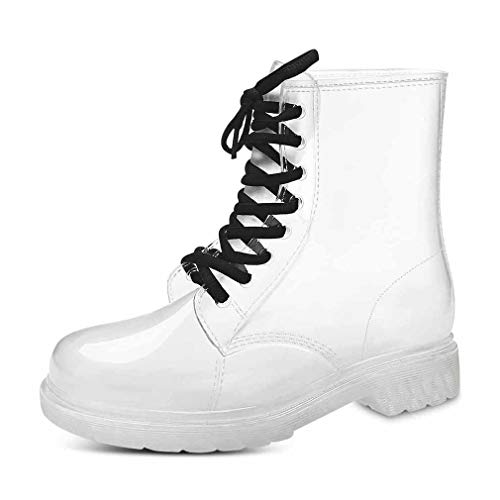 Mujer Botas De Lluvia Moda Transparente Cordones Botas PVC Impermeable Transpirable Cocina Jardín Al Aire Libre Wellington Botas De Agua 7 Colores