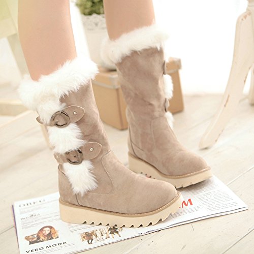 Mujer Botas de Media Caña De BIGTREE Invierno Calientes Piel sintética Hebilla Plataforma Botas de Nieve Beige 41 EU