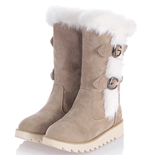 Mujer Botas de Media Caña De BIGTREE Invierno Calientes Piel sintética Hebilla Plataforma Botas de Nieve Beige 41 EU
