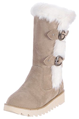 Mujer Botas de Media Caña De BIGTREE Invierno Calientes Piel sintética Hebilla Plataforma Botas de Nieve Beige 41 EU