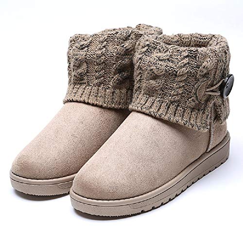 Mujer Botas De Nieve De Punto Unidas para Mujer Beige 37 (Talla de Suela es Asiática 38)