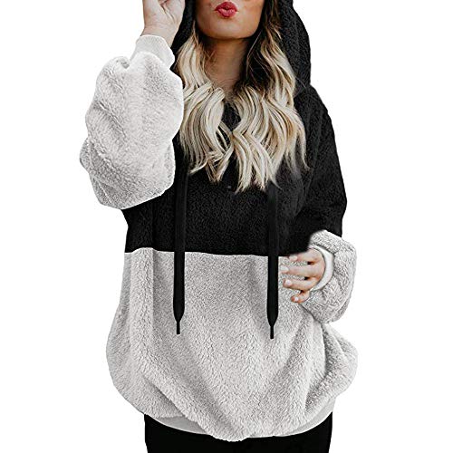 Mujer Caliente y Esponjoso Tops Chaqueta Suéter Abrigo Jersey Mujer Otoño-Invierno Talla Grande Hoodie Sudadera con Capucha riou (1-Negro, S)