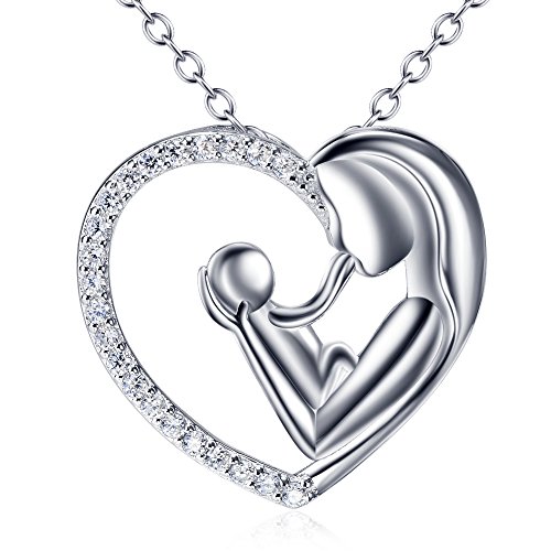 Mujer Collar Plata 925 La madre del niño Amor mamá colgante de corazón,cadena 45cm