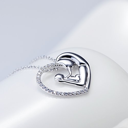 Mujer Collar Plata 925 La madre del niño Amor mamá colgante de corazón,cadena 45cm