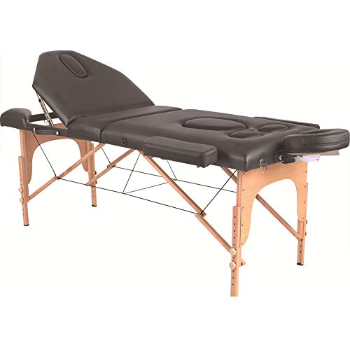 Mujer embarazada Mesa de Masaje Camillas de Masaje Plegable de 3 Secciones Camilla Portátil y Profesional con Patas de Madera Respaldo Regulable Bolsa de Transporte Reposacabezas