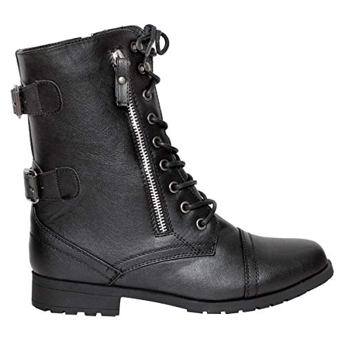 Mujer Militar Combate Cordones Cremallera Grunge Estilo Motero Gabardina Punk Gótico Botines Talla - Piel Sintética Negro, 41