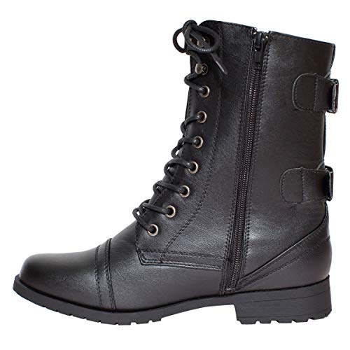 Mujer Militar Combate Cordones Cremallera Grunge Estilo Motero Gabardina Punk Gótico Botines Talla - Piel Sintética Negro, 41