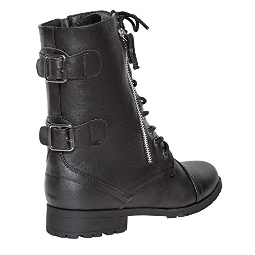 Mujer Militar Combate Cordones Cremallera Grunge Estilo Motero Gabardina Punk Gótico Botines Talla - Piel Sintética Negro, 41