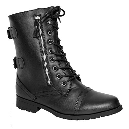 Mujer Militar Combate Cordones Cremallera Grunge Estilo Motero Gabardina Punk Gótico Botines Talla - Piel Sintética Negro, 41