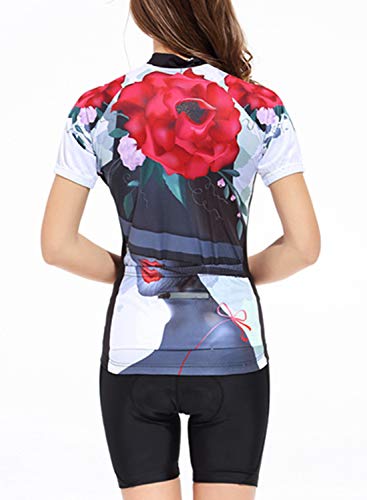 Mujer MTB Bicicleta Jersey Suit Verano Ciclismo Ropa Respirable Secado Rápido Manga Corta Ropa + 5D Gel Acolchado Pantalones Cortos + Reflexivo Tira + Tres Espalda Bolsillos S-L